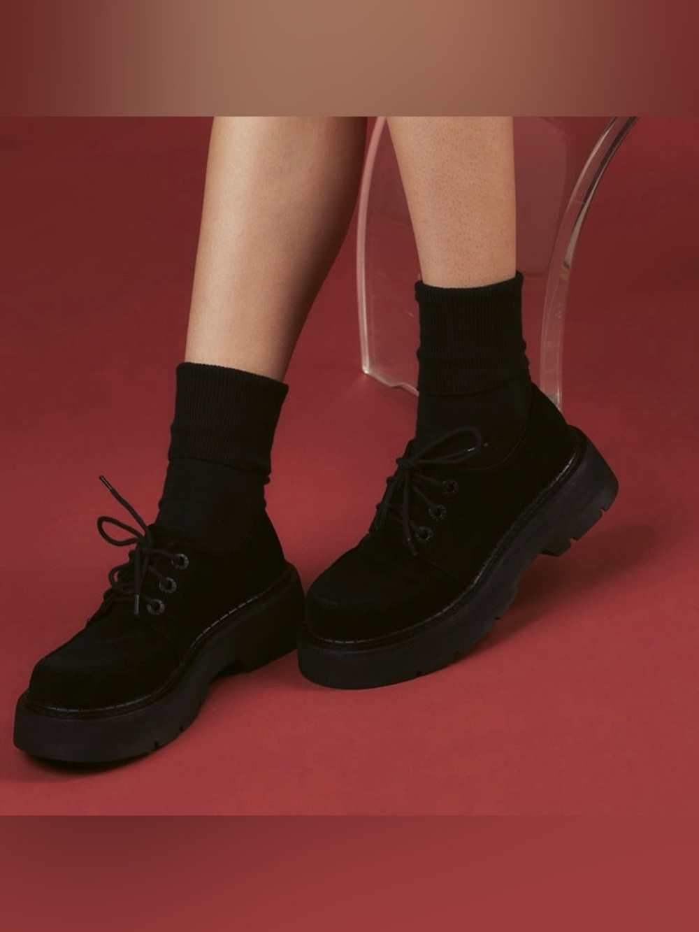 NIB UNIF Black Suede Loiter Platform Oxfords Size 9